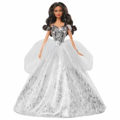 2021 Holiday Barbie Doll, Brunette Curly Hair