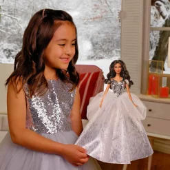 2021 Holiday Barbie Doll, Brunette Curly Hair