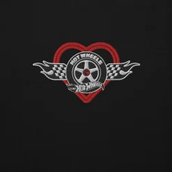 Hot Wheels Checkered Hearts Embroidered Black Hoodie