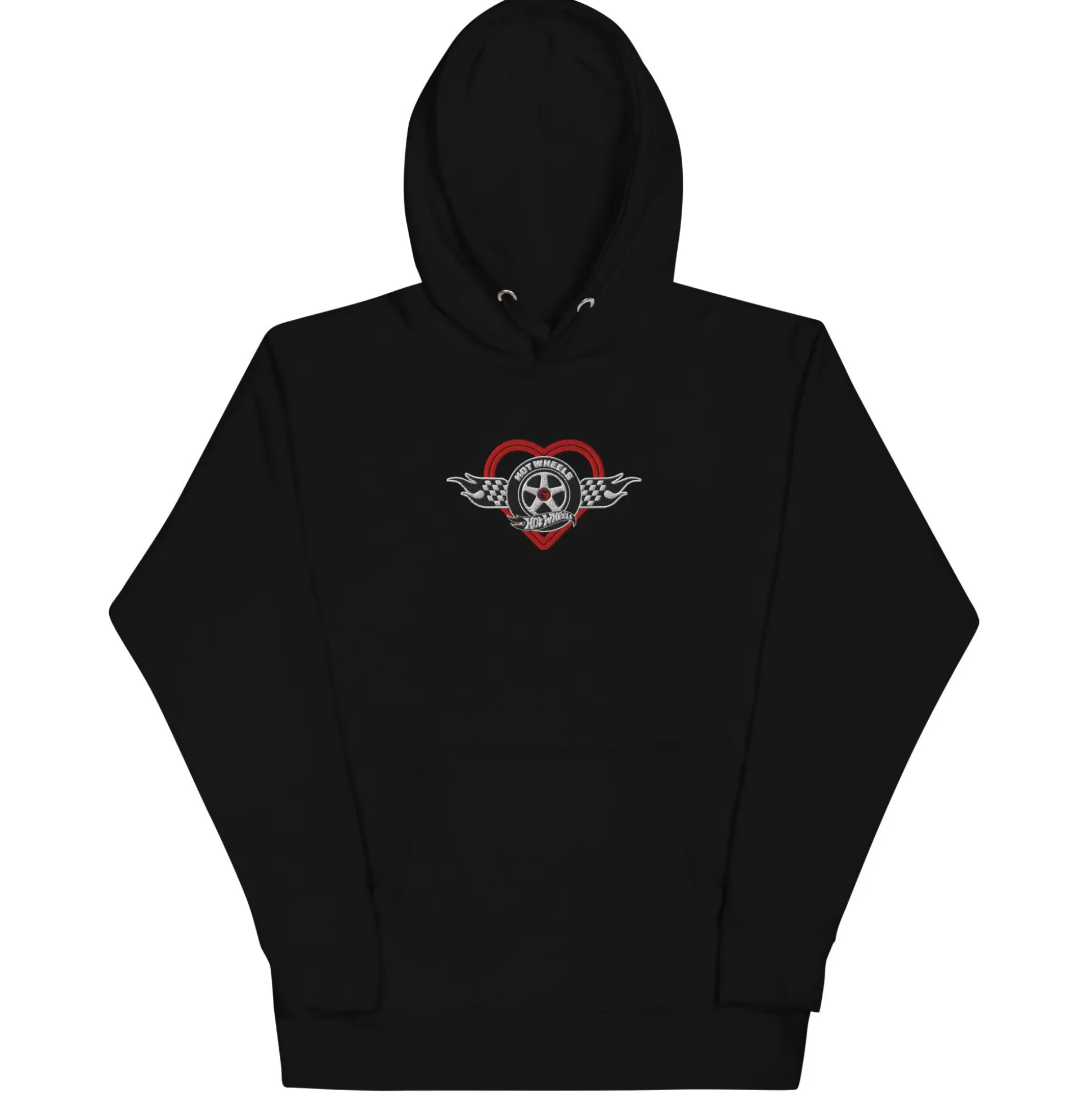 Hot Wheels Checkered Hearts Embroidered Black Hoodie