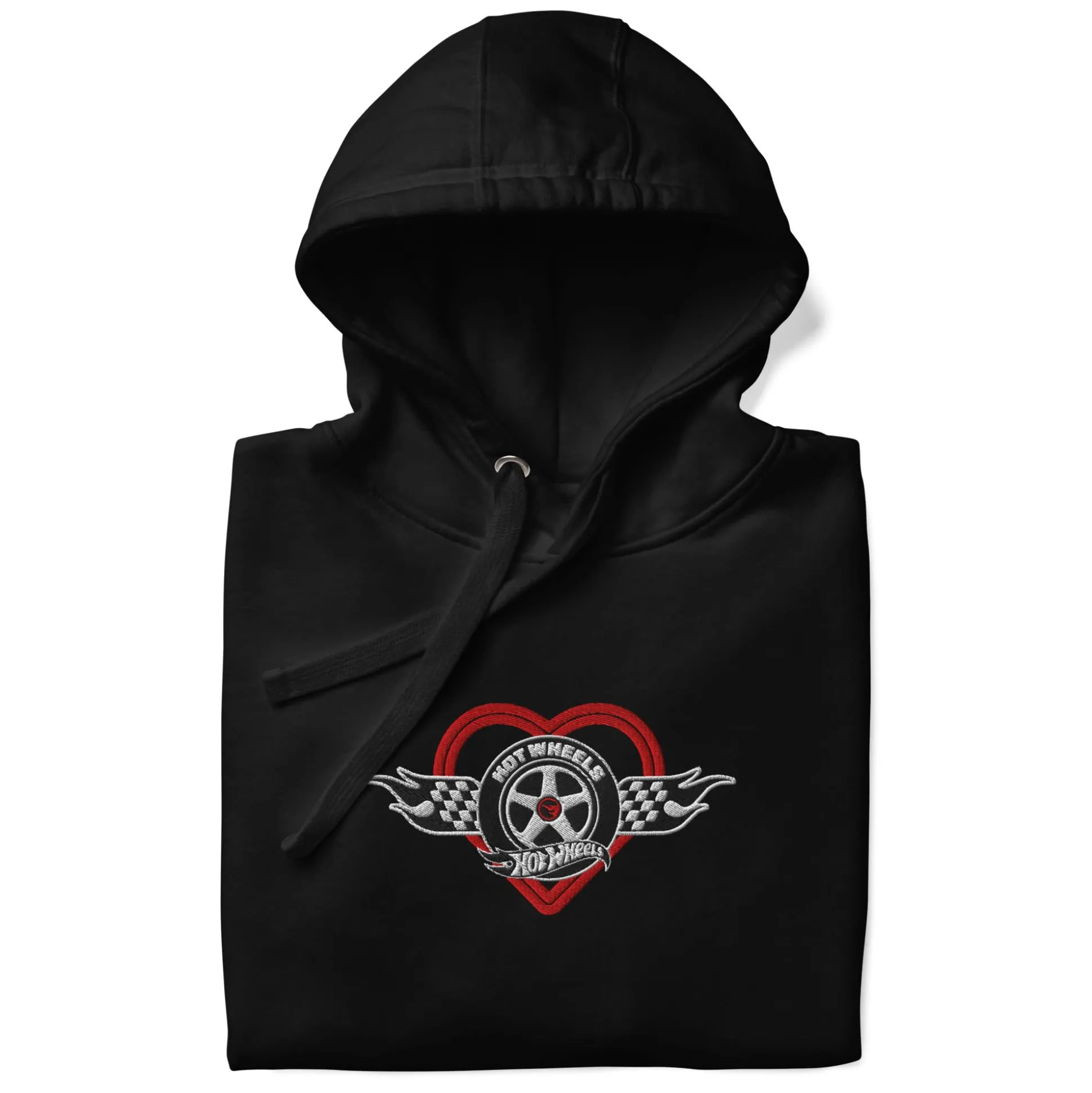 Hot Wheels Checkered Hearts Embroidered Black Hoodie