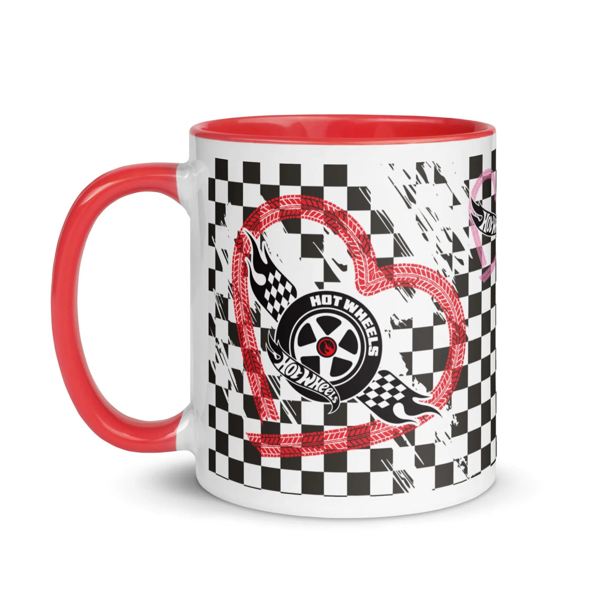 Hot Wheels Checkered Hearts White Mug