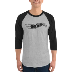 Hot Wheels Outline Logo 3/4 Sleeve Grey and Black Raglan Shirt