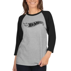 Hot Wheels Outline Logo 3/4 Sleeve Grey and Black Raglan Shirt