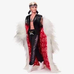 Ken Doll in Faux Fur Coat and Black Fringe Vest – Barbie The Movie