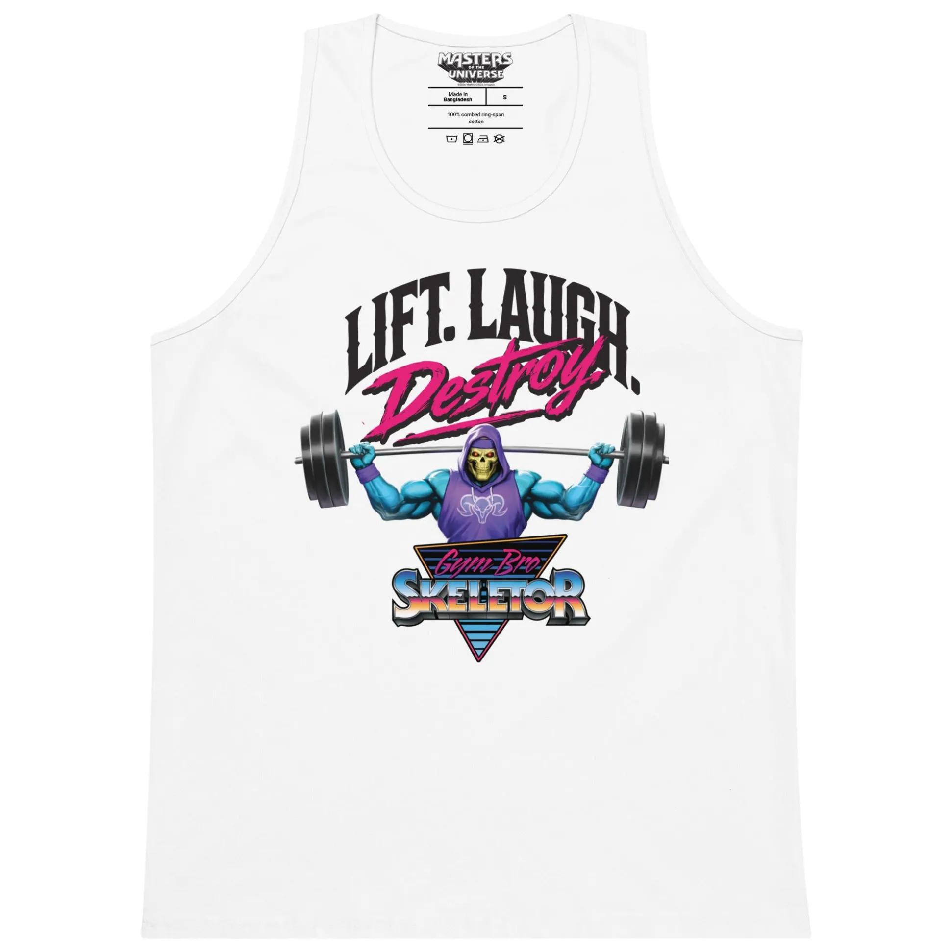 Masters of the Universe Gym Bro Skeletor Lift Laugh Destroy White Tank Top