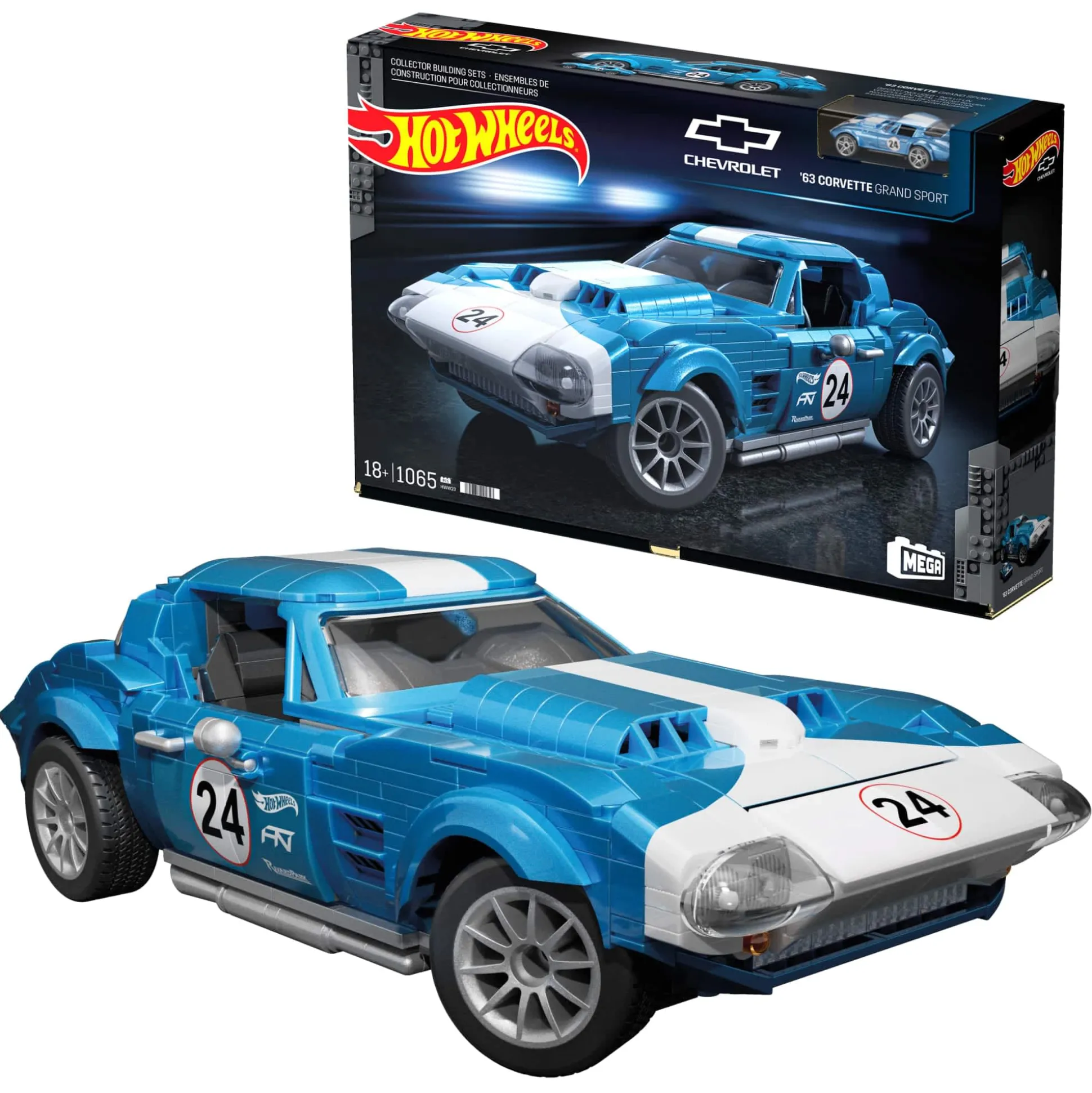 MEGA Hot Wheels '63 Corvette Grand Sport Race Car Building Kit
