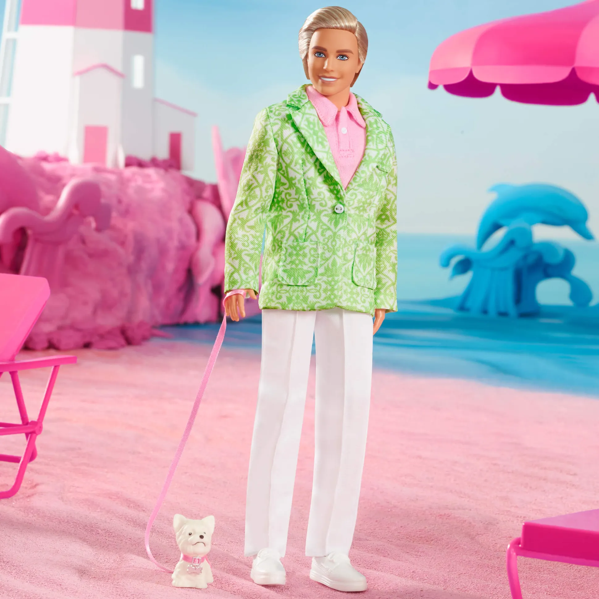 “Sugar’s Daddy” Ken Doll in Pastel Suit With Dog – Barbie The Movie